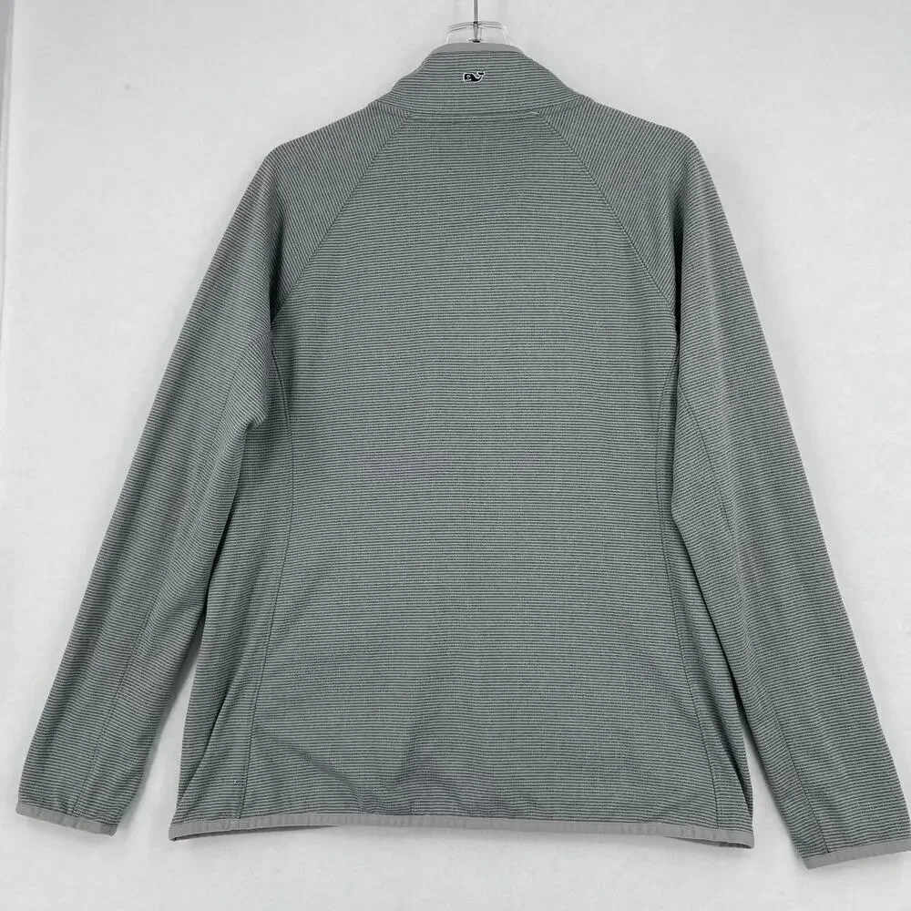 Vineyard Vines Jacket Womens Size L Gray Green Stripe Full Zip Asymmetric Zip
